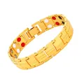 Golden dragon pattern magnetic bracelet with multi-color inserts and folding clasp - Gold with Red White Black Magnets