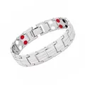 Silbernes Magnettherapie Armband für Paare mit zweireihigem Drachenmuster Design - Silber mit Rot-Weiß-Schwarz-Magneten