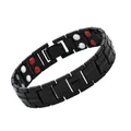 Black plated metal magnetic therapy bracelet with red and white circular stone inserts - Adjustable Size / Black With Tri-Color Magnets