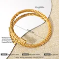 Exaggerated 18k gold plated stainless steel twisted open bangle bracelet for women - Cylindrical Head Elastic Twisted Rope Bangle (105) / Gold