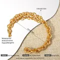 Twisted 18K gold plated stainless steel open bangle with 6cm inner diameter and 0.8cm width - 0.8cm Gold Twisted Open Bangle (97) / Gold
