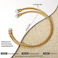 Adjustable 18k gold plated stainless steel twisted wire cuff bracelet with white pearls - Artificial Pearl Head Twisted Rope Open Bangle (114) / Gold