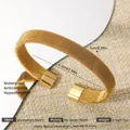 Exaggerated 18K gold plated mesh textured open cuff bracelet in 304 stainless steel - 1cm Gold Stainless Steel Mesh Braid Bangle (101) / Gold