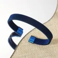 Adjustable 18k gold stainless steel open bangle with dark blue Milanese mesh band detail - 1cm Blue Metal Mesh Braid Bangle (103) / Blue