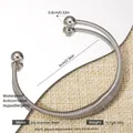 Adjustable silver 304 stainless steel spring bangle with 8mm ball ends and 6cm diameter - Silver Round Bead Head Cable Open Bangle (118) / Silver