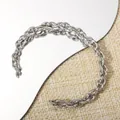 Braided silver stainless steel open bangle with a textured multilayer weave design - 0.6cm Silver Braid Open Bangle (100) / Silver