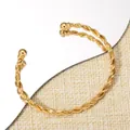 Adjustable 18k gold plated stainless steel twisted bangle with polished ball ends - Polished Ball Head Twisted Open Bangle (115) / Gold