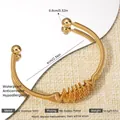 Adjustable 18k gold plated stainless steel open bangle with unique wire wrap design - Round Head Geometric Wrap Style (123) / Gold