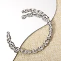 Minimalist open twisted cable cuff bracelet in high-polished silver stainless steel - Geometric C-Shape Style (128) / 0.6cm / Silver