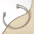 Adjustable silver twisted rope cuff bracelet with sphere end caps in stainless steel - Round Head C-Shape Style (120) / Silver