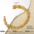 Elegant 18k gold plated stainless steel open bangle with a twisted spiral texture - Geometric C-Shape Style (125) / 0.5cm / Gold