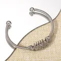 Adjustable silver stainless steel open bangle with wire wrap design and ball ends - Round Head Geometric Wrap Style (124) / Silver