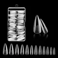 Clear long stiletto nail tips in 12-slot storage box with size markings 0-11 - OBS-07 / 120 Pieces Per Pp Box