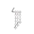 Clou de nez en L argenté avec triple chaîne à pompons et zircons cubiques - Triple Chaîne à Pompon Argent (24051004-10)