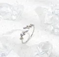 Adjustable leaf ring featuring purple marquise crystals and white zircon accents - Silver with Purple Stone