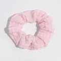 Pink and white checkered mesh daisy scrunchie hair tie with soft pleated texture - Plaid Pattern / Pink Plaid
