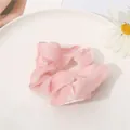 Sweet pink organza daisy hair scrunchie with pearlescent finish for girls - Pink Shiny Mesh