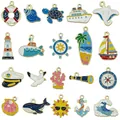 20pcs ocean themed alloy enamel charms set featuring anchor sailboat and marine life - Marine Nautical Series Charm Set (SN1694)