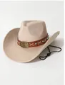 Beige western cowboy hat with turquoise beads and vintage metal bull head buckle - 56-58cm / Beige Cowboy Hat with Turquoise Beads and Bull Head Buckle (AB319)