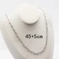 Silver paperclip chain necklace for women, 45+5cm adjustable length in stainless steel - 4mm Round Paperclip Chain