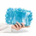 Blue and white marble acrylic evening clutch bag with decorative blue beads for parties - Sky Blue