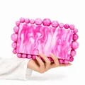 Pink marble acrylic evening clutch with decorative beads for wedding party - Bright Pink