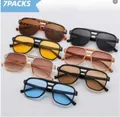 Set of 7 vintage oversized sunglasses in assorted colors with double bridge frames - Assorted Multi Color Pack