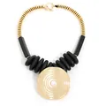 Ethnic necklace with golden spiral pendant and black wooden beads with toggle clasp - Black