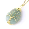 Gold wire wrapped green aventurine tree of life water drop pendant necklace for women - Green Aventurine Gold Necklace