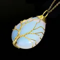 Teardrop gold wire wrapped tree of life opal pendant necklace for women stylish accessory - Opal Gold Necklace