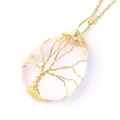 Handmade life tree wire wrapped pink crystal teardrop necklace in golden finish - White Crystal Gold Necklace