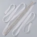 Elegant bridal belt with sparkling silver rhinestones and long white tulle ribbons - Organza White
