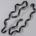 Elegant crystal bridal belt with silver rhinestones and adjustable black satin ribbons - Black