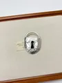 Retro silver lock brooch with hammered texture and black enamel keyhole detail - 68 Silver Hammered Padlock (XZ0145) / Silver