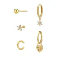 5-piece gold-plated earring set with zircon floral and heart charms on a white backdrop - Gold