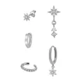 Five-piece silver plated earring set with zircon stars and flower charms for women - Silver