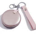 Mini round rose gold storage pouch for earphones with metal clasp and pink wrist strap - Small (6cm) / Rose Gold
