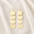 Long gold multi-layered circular drop earrings with brushed metal finish for women - Brushed Disc Style / Gold