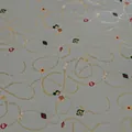 Minimalist Christmas gift wrapping paper with gold floral wreaths and colorful ornaments - White Background Vine