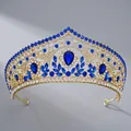 Tiara da sposa dorata con strass blu navy e cristallo a forma di goccia d'acqua - Base Oro KC + Strass Blu