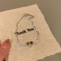 Chic silver tennis bracelet featuring red and green zircons with an adjustable draw cord - Dopamine Zirconia Heart Colorful Bracelet