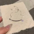 Silver adjustable drawstring bracelet with pavé-set zircons and round pendant charm - Sparkling Pave Half Bangle Chain Bracelet