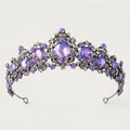 Barocke Brautkrone mit tiefvioletten Kristallen und silbernem Vintage-Legierungsrahmen - Antikgold Violetter Strass