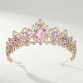 Baroque rose gold bridal tiara with pink teardrop crystals and sparkling rhinestones - Rose Gold Pink Rhinestone