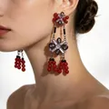 2605115 Red Sparkling Crystal Tassel Earrings