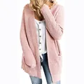 Roze oversized grofgebreid vest voor dames met zakken aan de voorkant en lange mouwen - S / Lotusroze