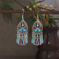Bohemian silver drop earrings with colorful enamel floral details and charms - Silver Red Blue Teal Teardrop Dangle Style (E8273)