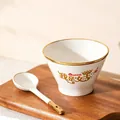 Elegant white ceramic bowl and spoon set with gold rim and Queen motif - I am the Queen Bowl and Spoon Set