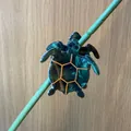 Exquisite turtle hair claw clip with dark green marble pattern and golden shell outlines - Turtle Style 3