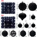 Black flocked Christmas ornament set including star and ribbed shapes in various sizes - Grey Black